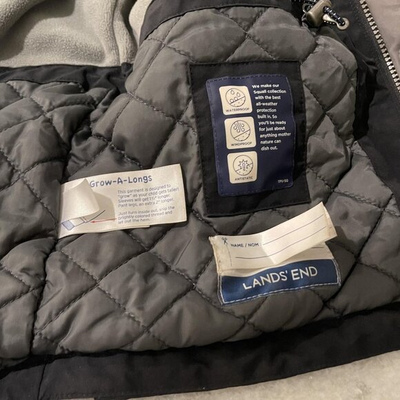 Lands' End Squall Jacket Boys Medium 10-12 Black Gray Winter Hooded Waterproof - Picture 10 of 11